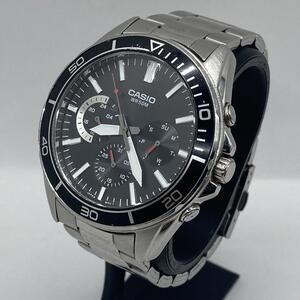 Men’s Casio MTD-320 Silver Tone Band 45 mm Black Dial Watch 7” New Battery